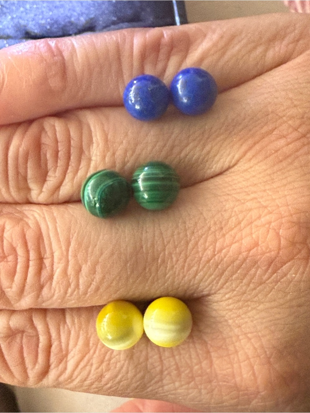 Source Unknown Blue, Green, and Yellow Round Stone Stud Earrings